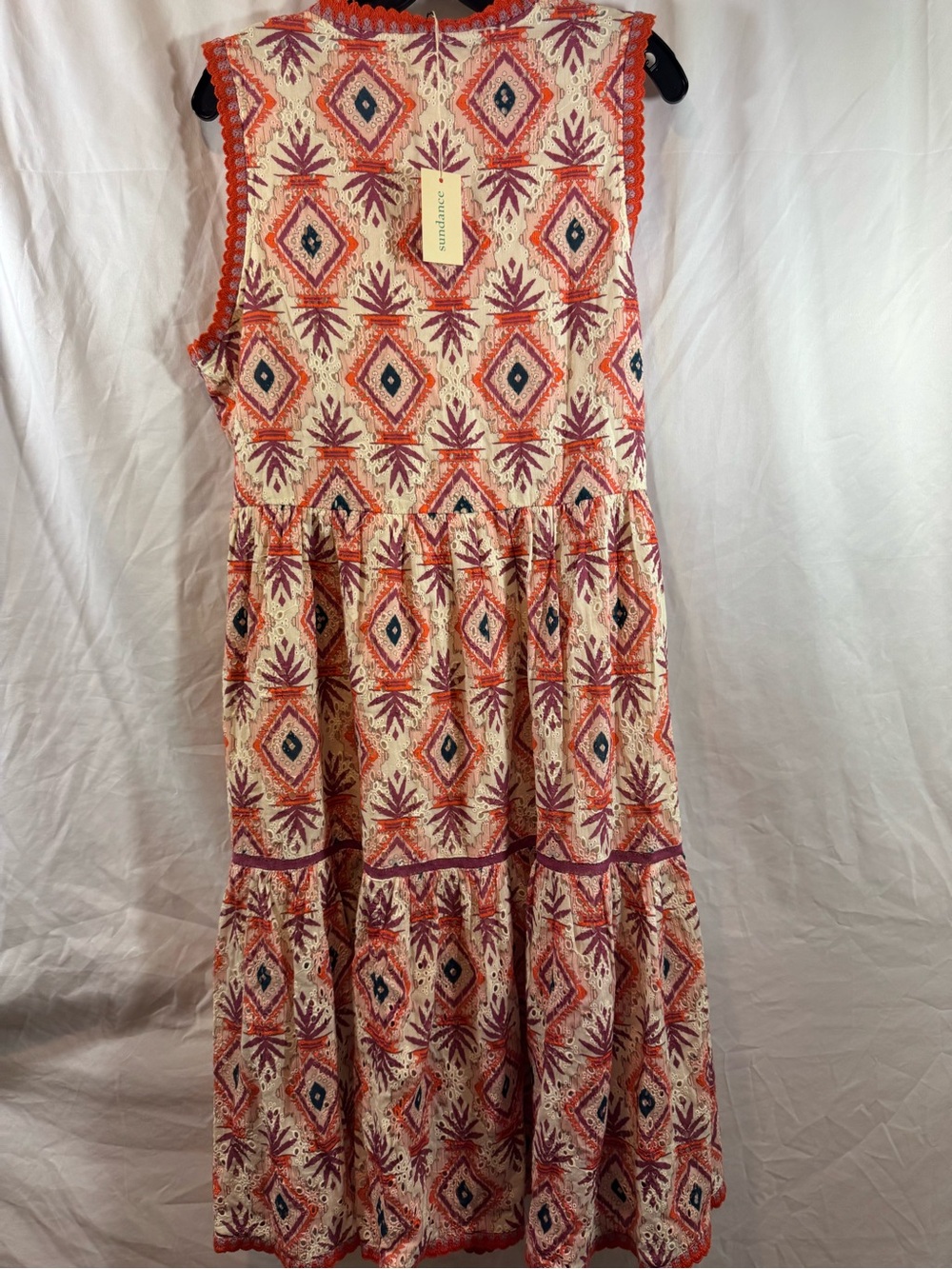 Sundance Sleeveless Cream Maxi Dress with Orange & Purple Geometric Print XL - Picture 2 of 9